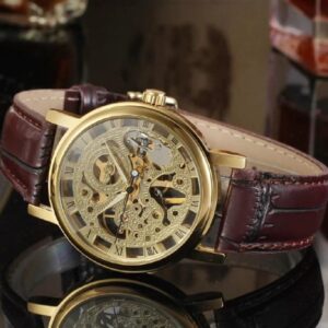 Stylish Leather Watch with Gold-Tone Stainless Dial & Brown Strap Without Box - Image 3