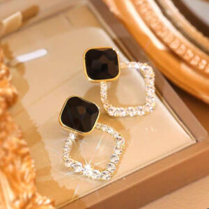 Zircon Korean Black Shiny Earing resin rhombus earrings earrings jewelry fashion for women - Image 3
