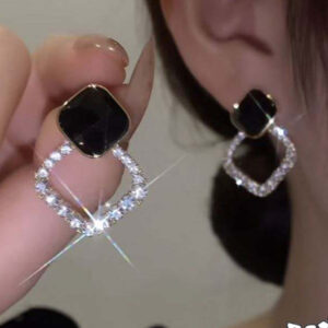 Zircon Korean Black Shiny Earing resin rhombus earrings earrings jewelry fashion for women - Image 2