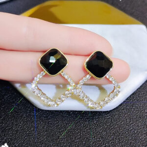 Zircon Korean Black Shiny Earing resin rhombus earrings earrings jewelry fashion for women - Image 1