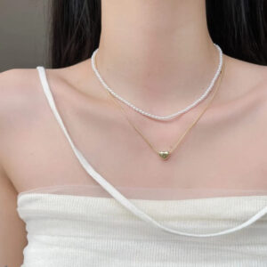 Elegant double Layer Heart pearl Pendent / Necklace Party Jewelry Gifts Accessories for Women - Image 5