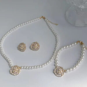 Elegant Flower Design Pearl Stone Set  / Necklace/ Earrings /Braclet   For Women Jewelry - Image 1