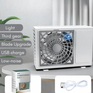 Portable Rechargeable Air Conditioning Fan ? Compact Mini Cooler with 3 Speed Settings | USB Charging | Personal Cooling Fan for Home, Office, Travel (With Box) - Image 3