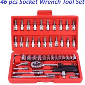 46-Piece Professional Socket Wrench Tool Set with Ratchet Handle, Sockets, Screwdriver Bits for Car, Motorcycle, Bicycle, Home Repair, Mechanical Work, Garage and DIY Maintenance Tasks, Portable Heavy-Duty Tool Kit - Image 2