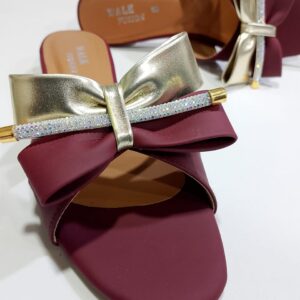 Stylish Maroon Block Heel Slip-On Slippers for Women with Golden Bow and Rhinestone Detailing ? Comfortable Daily & Party Wearone perfect pair Stylish | Comfortable | Premium Quality | Slipper | Slipper For Women (With Box) - Image 1