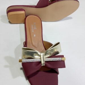 Stylish Maroon Block Heel Slip-On Slippers for Women with Golden Bow and Rhinestone Detailing ? Comfortable Daily & Party Wearone perfect pair Stylish | Comfortable | Premium Quality | Slipper | Slipper For Women (With Box) - Image 3