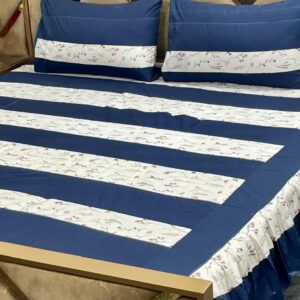 Luxury 3-Piece Frill Patchwork Double Bed Bedsheet Set ? Soft Cotton Blend, Multicolor, Includes 2 Pillow Covers, Elegant Frilled Edges - Image 3