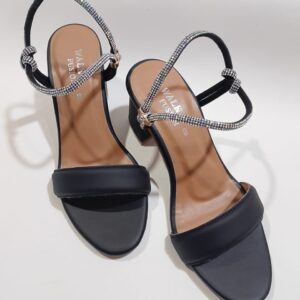 Women?s Black Block Heel Sandals with Sparkling Rhinestone Straps | Elegant Party & Casual Footwear - Image 2