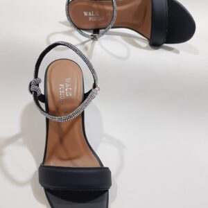 Women?s Black Block Heel Sandals with Sparkling Rhinestone Straps | Elegant Party & Casual Footwear - Image 1