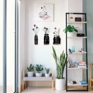 Set of 3 Modern Floral Vase Wall Decor - Golden & Silver Acrylic Mirror Finish | Wall Decor - Image 3