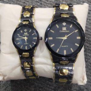 Elegant Couple Watch Set ? Luxury Quartz Wristwatches for Him & Her with Dual-Tone Metal Strap - Image 1