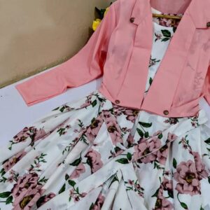 2 pcs Stylish Floral Print Maxi Dress with Pink Jacket - Women's Western Wear -  Floral Maxi - Image 5