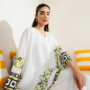 Women's 3-Piece Swiss Lawn Printed Suit ? White, Medium Size, Shirt, Trouser & Inner Set, Elegant Summer Outfit - 14 August Special Edition - Image 1