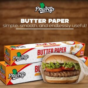 Prowrap Butter Paper ? 9" x 14" Precut Sheets (30 Pcs) | High-Quality Waterproof & Grease-Resistant Food Wrap | Thicker Than Market Standard - Image 2