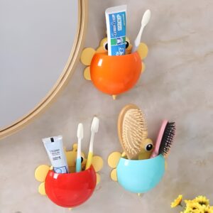 Bee Shaped Plastic Toothbrush Holder with Suction Hook ? Cute Wall Mounted Toothbrush Stand for Kids & Travel (Random Colors) - Image 4