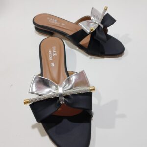 New Fashion New Design Black Bow Slide Sandals with Crystal Accent For Women - Image 1