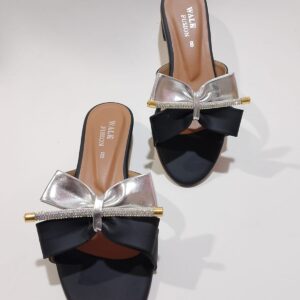 New Fashion New Design Black Bow Slide Sandals with Crystal Accent For Women - Image 3