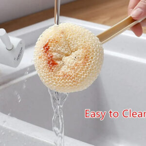 Multipurpose Fiber Cleaning Balls with Long Handle ? Reusable Scrubbers for Kitchen & Household Cleaning (1 Handle & 3 Balls)(Random color) - Image 1