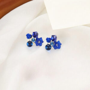 Flower Crystal Korean Earrings ? Elegant Women?s Fashion Jewelry in Multiple Colors (Black, Blue, Red, Yellow, Green, Sky Blue, Purple, Light Pink, Dark Pink (AXT-104) - Image 1