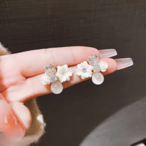 Flower Crystal Korean Earrings ? Elegant Women?s Fashion Jewelry in Multiple Colors (Black, Blue, Red, Yellow, Green, Sky Blue, Purple, Light Pink, Dark Pink (AXT-104) - Image 3