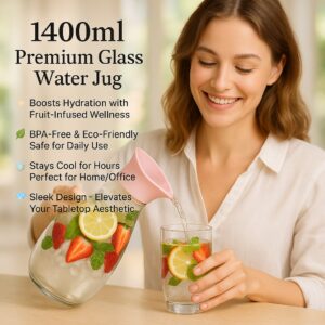 1400ml Hard Glass Water Jug with Lid ? Heat-Resistant Pitcher for Water, Juice, Iced Tea, Milk & Beverages - Image 3