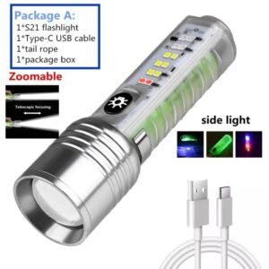 520A Multifunctional Zoom Flashlight | Rechargeable Torch with White, Red, Blue & UV LED + White Laser - Image 3