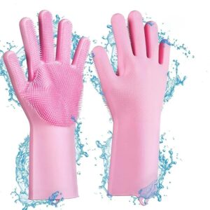 Magic Silicone Dish washing Gloves ? Reusable Rubber Cleaning Gloves with Built-In Scrubber for Kitchen & Household Use (Random color) - Image 3
