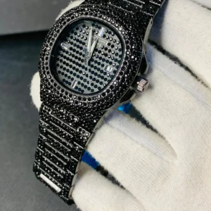 NEW Watch Collection Black Stone / Blacked Iced Out Stain-Less Steel Chain Watch For Mens Fashion (Black Without Box) - Image 1