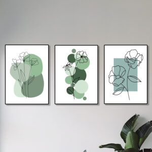 set of 3 abstract plant art wooden canvas frames for wall decore / sticky phototiles for home and office - Image 1