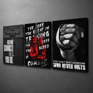 3-Piece Sports Wall D?cor ? Boxing Motivational Quote Prints, Athletic Black & White Art (8x11 Inches Each) - Image 3
