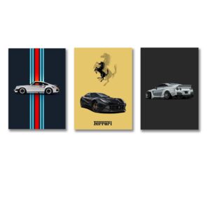 set of 3 sports cars wooden canvas frames for wall decore / sticky phototiles - Image 3