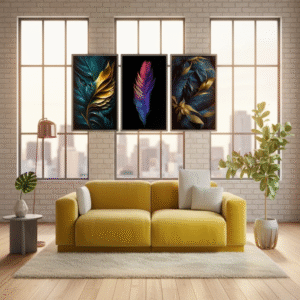 3-Piece Feather Design Wall Art Frames ? Modern Decorative Wall Hanging Set, 8x11 Inches Each with Double Tape for Easy Installation - Image 1