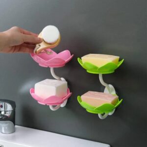 Wall Mounted Double Layer Lotus Flower Shaped Soap Holder (random color) - Image 2