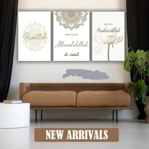3-Piece Islamic Wall Art Frame Set ? Bismillah, Alhamdulillah & InshaAllah Quotes ? 8x11 Inch Modern Home D?cor with Double Tape for Easy Mounting - Image 1