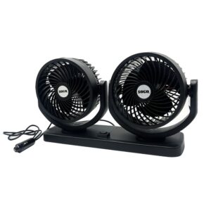 Car Fan Dual Head 4-Inch 12V/24V ? 360? Rotating Low Noise Cooling Fan with Cigarette Lighter Plug ? 100% Copper Motor ? Universal for Cars, SUVs & Trucks With Box - Image 4
