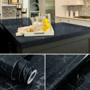 Self Adhesive Black Marble Sheet for Kitchen / Waterproof Anti Oil & Heat Resistant Wallpaper Sheet - Image 2