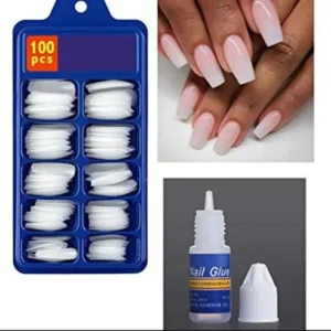 (square shape )Artificial Nails 100pcs With Nail Glue, Beautiful Fancy Fake Nails ,Acrylic Nails Kit Transparent & Natural False Nail - Image 2