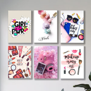 set of 6 make up themed girls room decore wall art wooden sticky Phototile frames - Image 3