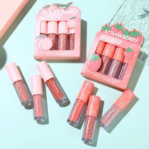 Dragon Ranee - 3Pcs Fruit Velvet Matte Waterproof Lipstick Lipgloss Set A Strawberry D6007 - Image 1
