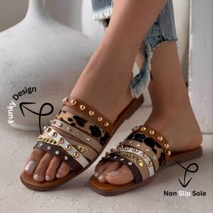 Trendy Style Women?s Slippers ? Brown Multi Strap Flat Sandals With Studs & Stones | Comfortable Daily Wear Slides - Image 2