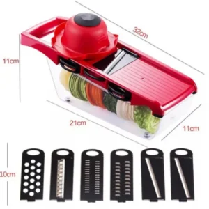 10 in 1 Mandolin Slicer Vegetable Cutter with Stainless Steel Blade Manual Potato Peeler Carrot Cheese Grater Nicer Kitchen Tool - Mandolin Vegetable Cutter - Red Color - Image 3