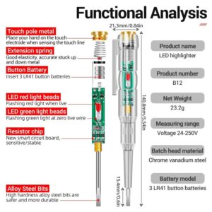 LED Test Pen Intelligent Induction Power Voltage Detector Pen Voltmeter 24-250V Circuit Tester Tool - Image 4