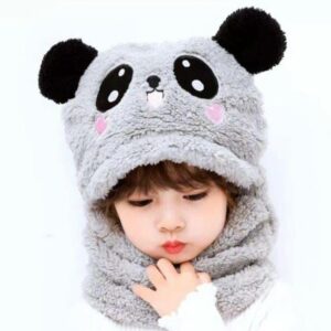 Kids Winter Panda Cap Wool Cap With Neck Warmer Attached. KIDS WOOL CAP Cartoon Panda Baby(random color) - Image 3