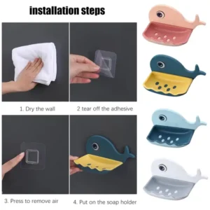 Whale Fish Shaped Soap Holder for Bathroom |  Wall Mounted Soap Bar, Holder Rack for Shower Wall, Kitchen, Bathroom - random color(1 PC) - Image 5
