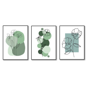 set of 3 abstract plant art wooden canvas frames for wall decore / sticky phototiles for home and office - Image 2
