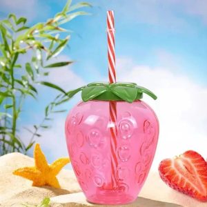 Strawberry Straw Water Bottle (Cute/Kawaii Design) - Image 3