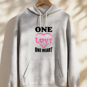 New Summer Collection Full Grey Hoodie one love one heart  Printed For girl And Boys - Image 3