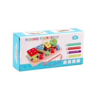 Wooden Fishing Four Post | Geometric Shape Sorter With Magnetic Fishing Game (Random color) - Image 1