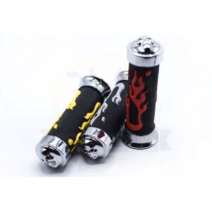 Universal Motorcycle Handlebar Grips 7/8" ? Skull Head Flame Rubber Hand Grips (Black/Blue, Black/Red) - Image 3