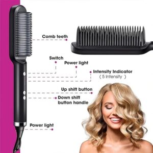 HQT-909B Electric Hair Straightening & Curling Comb/Brush - Dual-Purpose Professional Hair Styler, Non-Damaging Splint, | 2 in 1 Hair Straightener | ( Random Color ) - Image 5